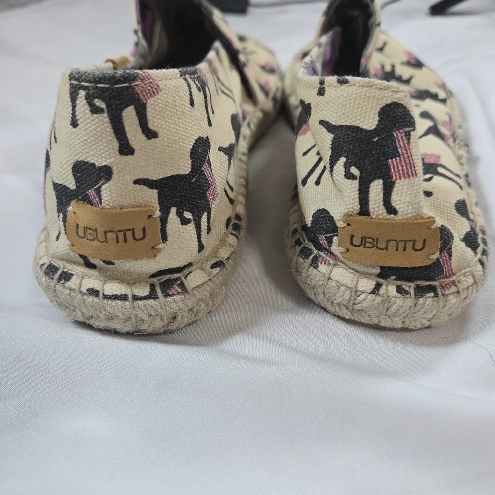Ubuntu Espadrilles Dog Print, Slip On, Handmade, Size 9 Labrador